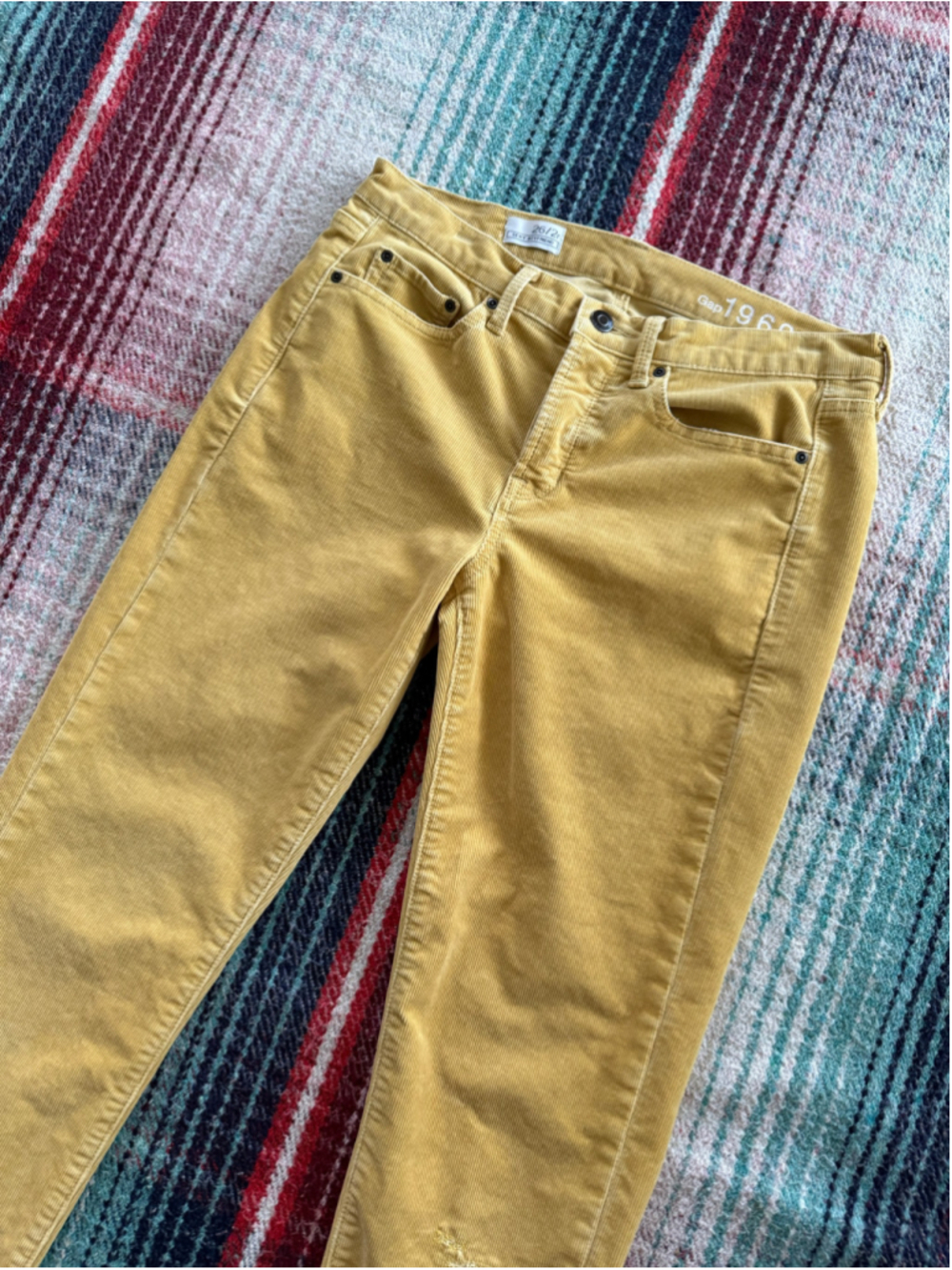 Vintage Gap 1969 Yellow Repaired Sexy Boyfriend Corduroy Pants 26(30x27)